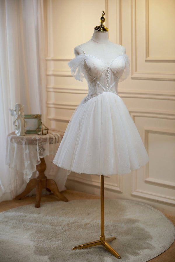 Ivory A-line V Neck Tulle Homecoming Dresses - KissProm