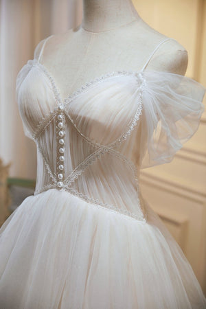 Ivory A-line V Neck Tulle Homecoming Dresses - KissProm