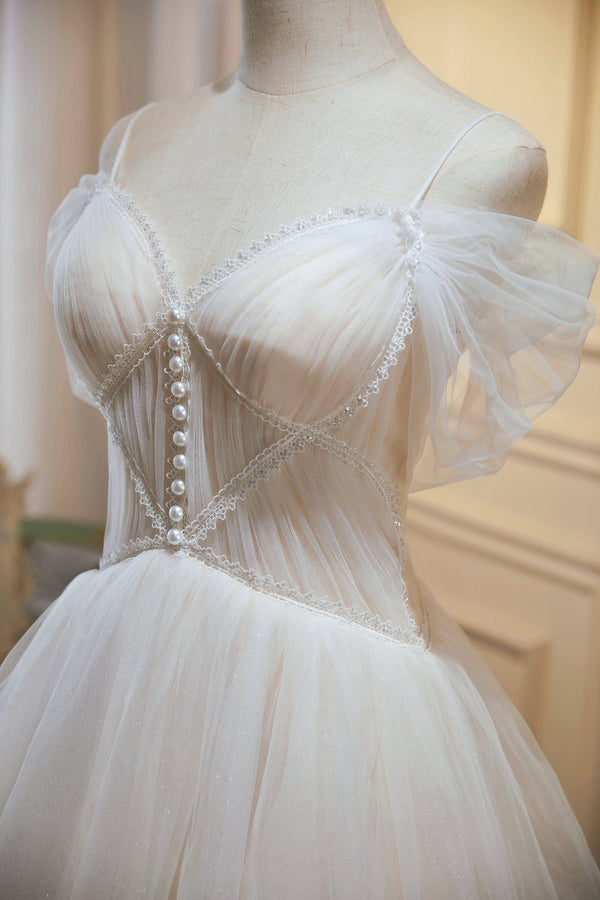 Ivory A-line V Neck Tulle Homecoming Dresses - KissProm