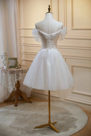Ivory A-line V Neck Tulle Homecoming Dresses - KissProm