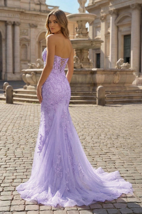 purple mermaid dress Tinsley Hot Pink Mermaid Sweetheart Tulle Lace Prom Dress with Appliques