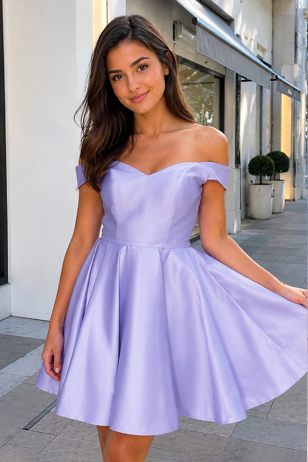 Suri |A-Line Satin Off-Shoulder Homecoming Dress