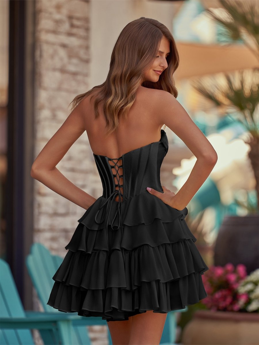 Lenne | Yellow - A-Line Sweetheart Corset Ruffle Homecoming Dress With Applique