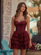 Lenne | Yellow - A-Line Sweetheart Corset Ruffle Homecoming Dress With Applique