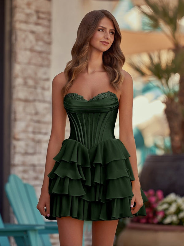 Yellow - A-Line Sweetheart Corset Ruffle Homecoming Dress With Applique Black / 4 Yellow - A-Line Sweetheart Corset Ruffle Homecoming Dress With Applique Black / 4