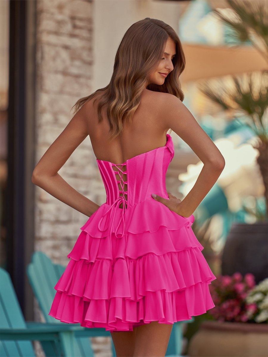 Lenne | Yellow - A-Line Sweetheart Corset Ruffle Homecoming Dress With Applique