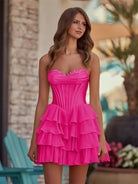 Lenne | Yellow - A-Line Sweetheart Corset Ruffle Homecoming Dress With Applique
