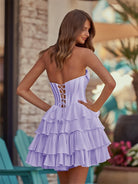 Lenne | Yellow - A-Line Sweetheart Corset Ruffle Homecoming Dress With Applique