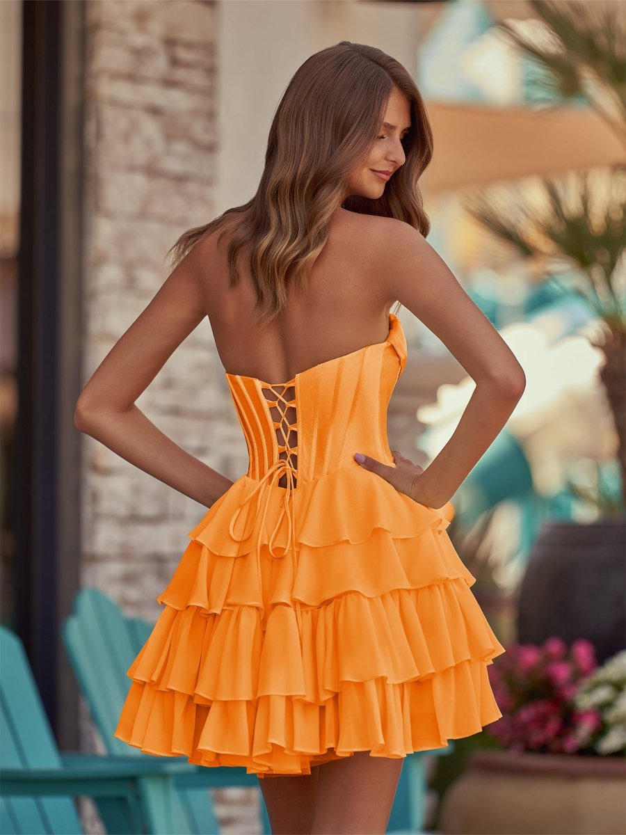 Lenne | Yellow - A-Line Sweetheart Corset Ruffle Homecoming Dress With Applique