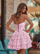 Lenne | Yellow - A-Line Sweetheart Corset Ruffle Homecoming Dress With Applique