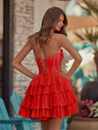 Lenne | Yellow - A-Line Sweetheart Corset Ruffle Homecoming Dress With Applique