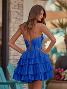 Lenne | Yellow - A-Line Sweetheart Corset Ruffle Homecoming Dress With Applique