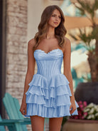 Lenne | Yellow - A-Line Sweetheart Corset Ruffle Homecoming Dress With Applique