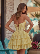Lenne | Yellow - A-Line Sweetheart Corset Ruffle Homecoming Dress With Applique
