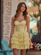 Lenne | Yellow - A-Line Sweetheart Corset Ruffle Homecoming Dress With Applique
