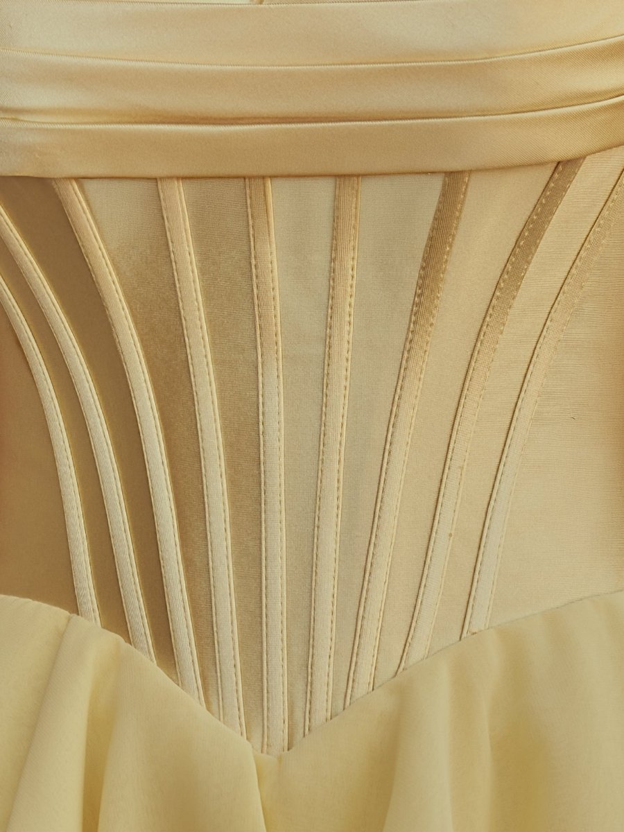 Lenne | Yellow - A-Line Sweetheart Corset Ruffle Homecoming Dress With Applique