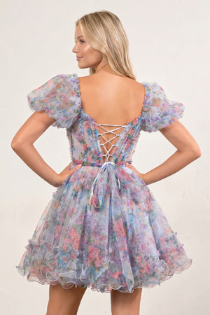 Ivana | Pink A Line Off the Shoulder Printed Homecoming Dress