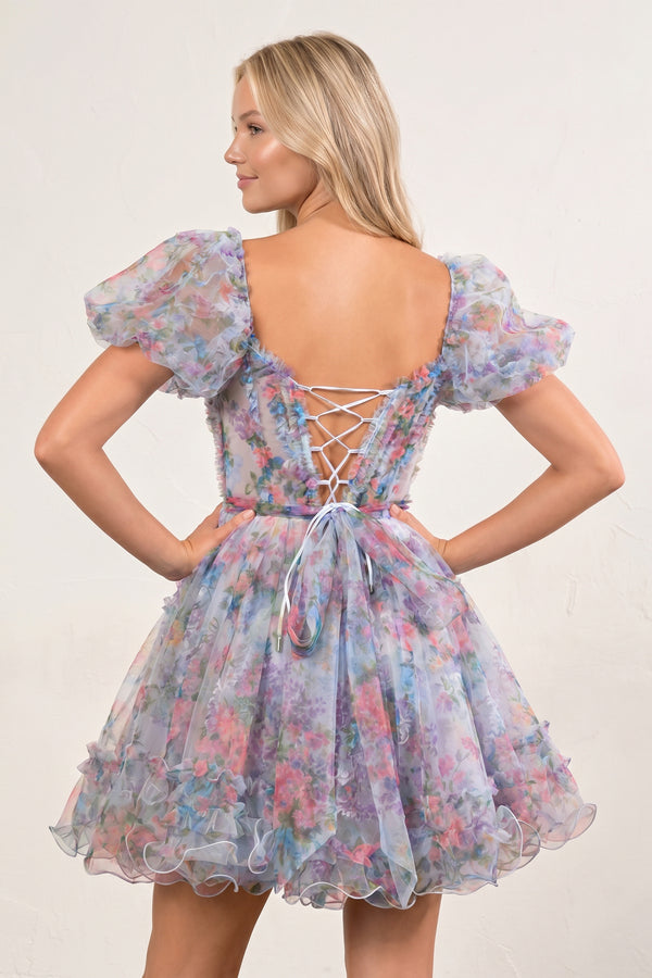 Ivana | Pink A Line Off the Shoulder Printed Homecoming Dress