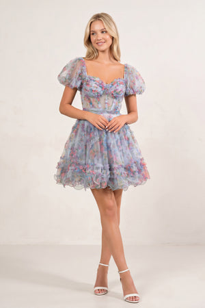 Ivana | Pink A Line Off the Shoulder Printed Homecoming Dress