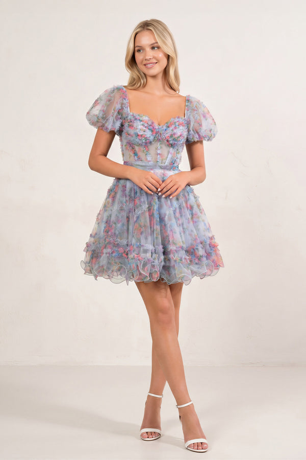 Ivana | Pink A Line Off the Shoulder Printed Homecoming Dress