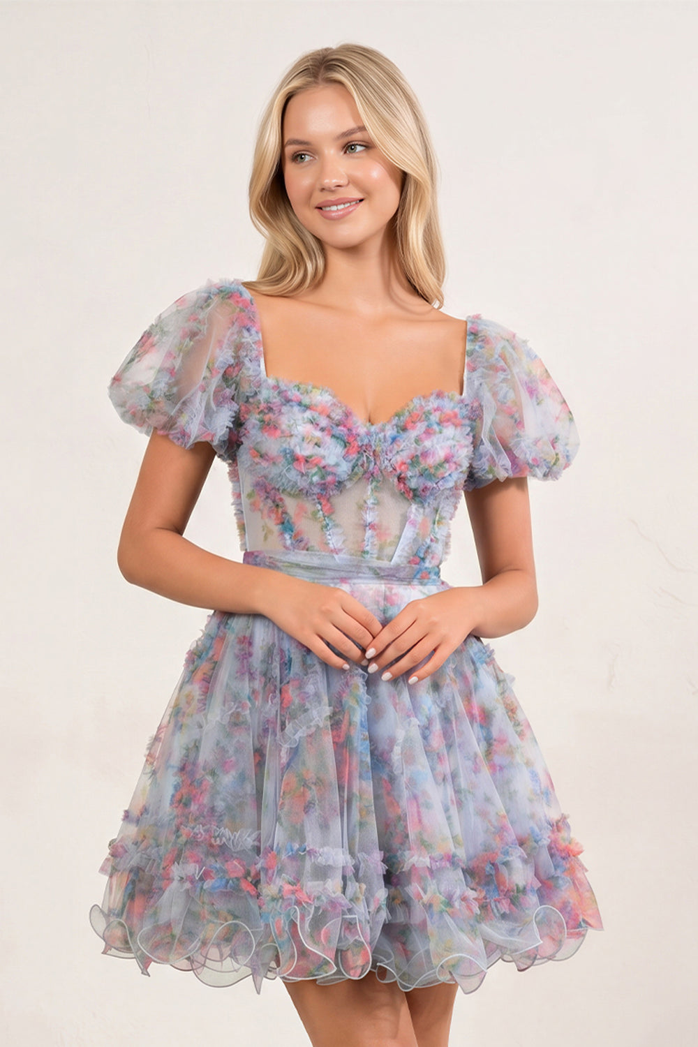 Light Purple A Line Off the Shoulder Printed Homecoming Dress - KISSPROM