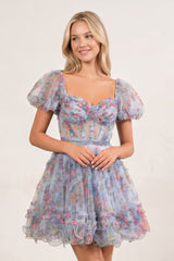 Light Purple A Line Off the Shoulder Printed Homecoming Dress - KISSPROM