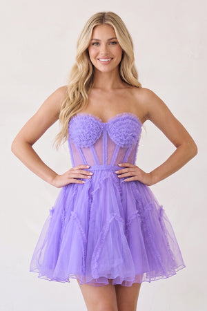 A Line Tulle Strapless Homecoming Dress - KissProm