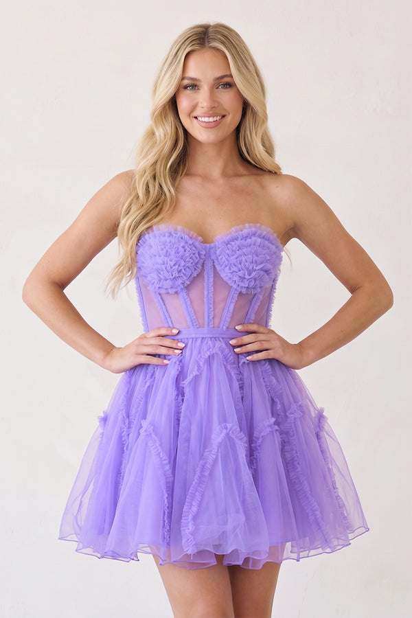 A Line Tulle Strapless Homecoming Dress - KissProm