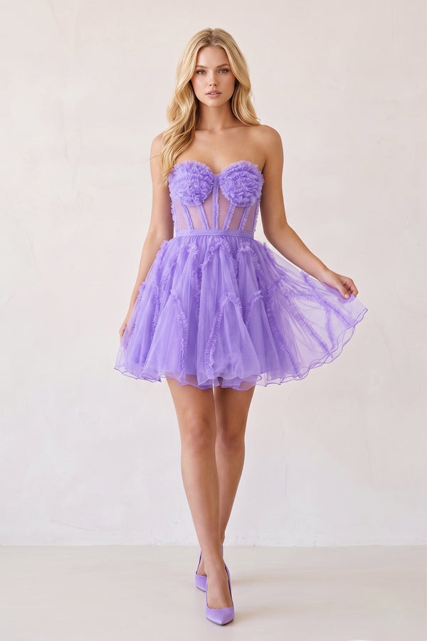 A Line Tulle Strapless Homecoming Dress - KissProm