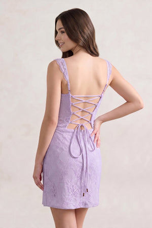 Lilac Spaghetti Straps Sheath Lace Short Homecoming Dress With Slit - KISSPROM