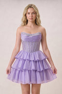 Amica | Lilac - Strapless A Line Chiffon Beaded Homecoming Dress With Ruffles