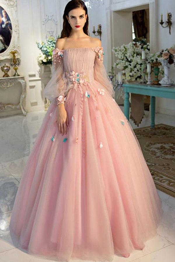 pink long sleeve formal dress KissProm Pearl Off The Shoulder Quinceanera with Hand-made Flower, Pink / 4 published_date:2026-03-02T16:47:29Z Night Out Dress | Chiffon Lining size-womens-clothing_:Regular 12 (L)
