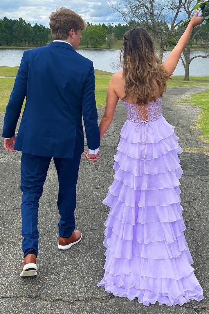 KissProm-Alondra Lavender Chiffon Sweetheart Ruffle Tiered Long Prom Dress