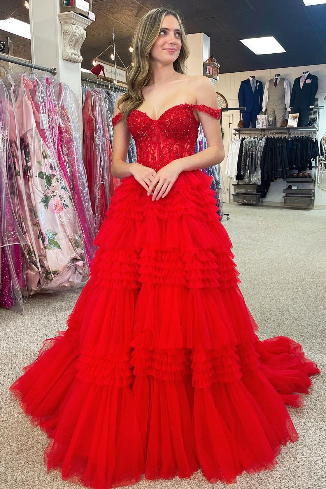 Red Princess Prom Dresses Long 2019 Ball Gown Strapless Tulle Formal  Evening Gowns Big Puffy Celebrity Red Carpet Dress For Women From  Kissbridal, $145.01 | DHgate.Com