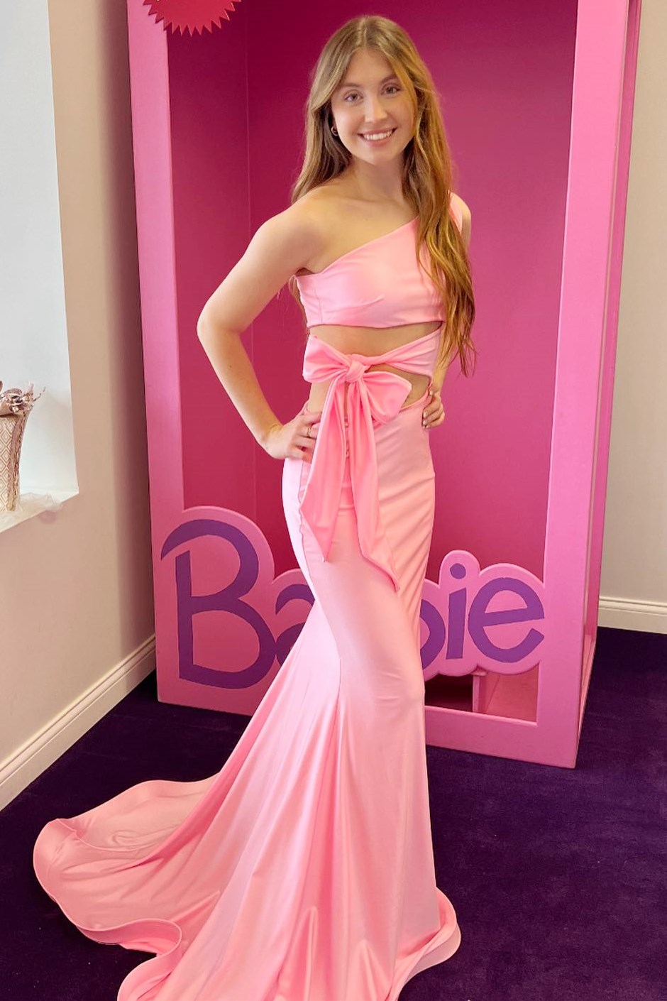 Melanie | Pink One-Shoulder Cutout Trumpet Long Prom Dress
