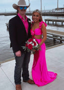 Violet Flutter Sleeve Cutout Mermaid Fitted Gown