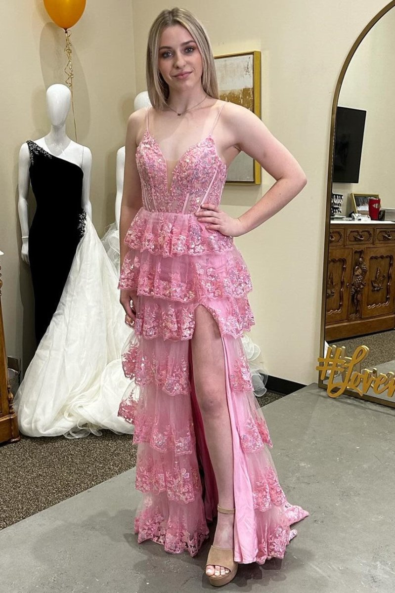 Full-Length Dress with Ruched Waist and Skirt Slit Pearl Pink main image 1