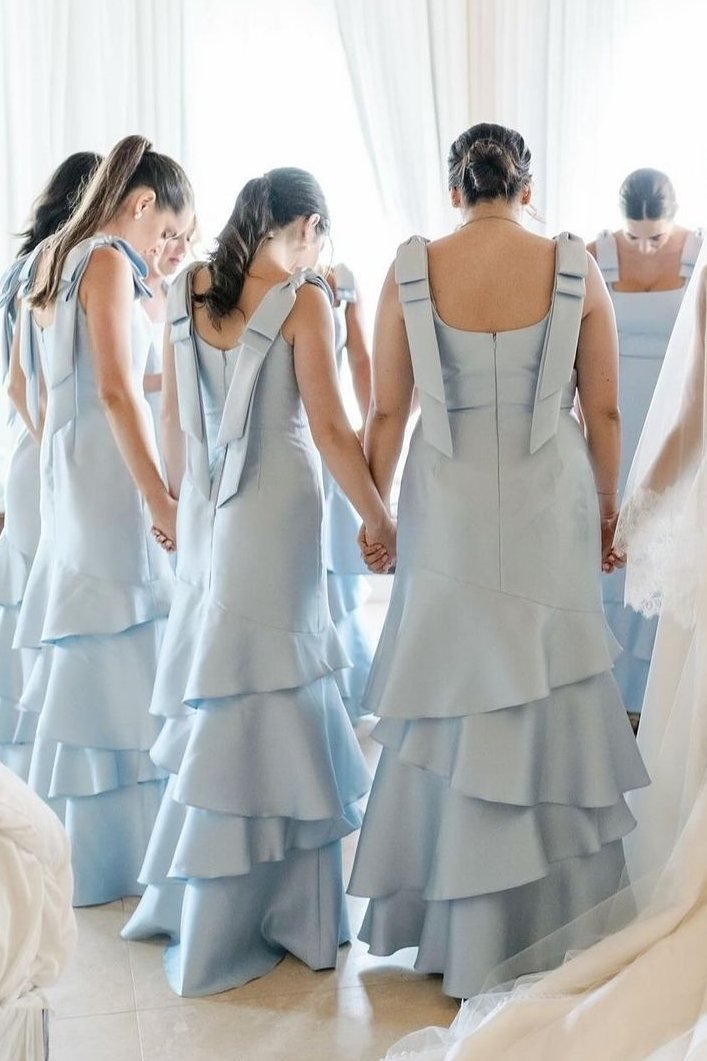 lagoon blue bridesmaid dresses ZAPAKASA Women Dusty Blue Bridesmaid Dress Mermaid Halter Satin Long Wedding  Party Guest Dress