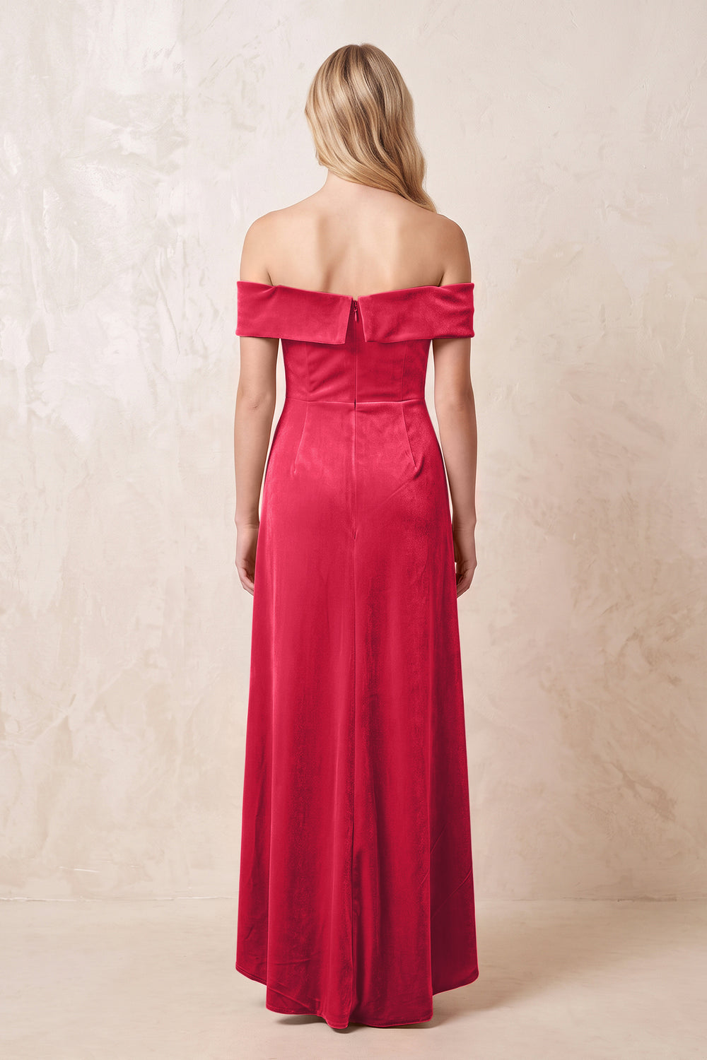 Merlot Off-the-Shoulder Sheath Velvet Midi Bridesmaid Dress - KISSPROM