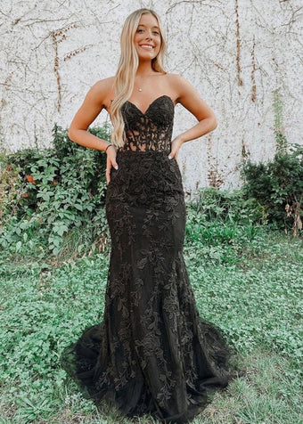 Elegant Mermaid Square-Neck Sleeveless Lace-Trim Open-Back Sky Blue Satin Floor-Length Prom Dresses main image 1