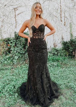 Evie |Mermaid Sweetheart Neck Lace Long Prom Dress With Appliques