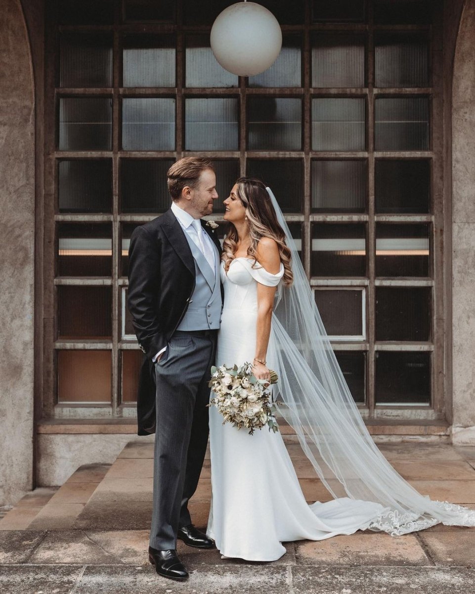 Mermaid Satin Wedding Dresses Off The Shoulder with Slit Diamond White / Custom Size