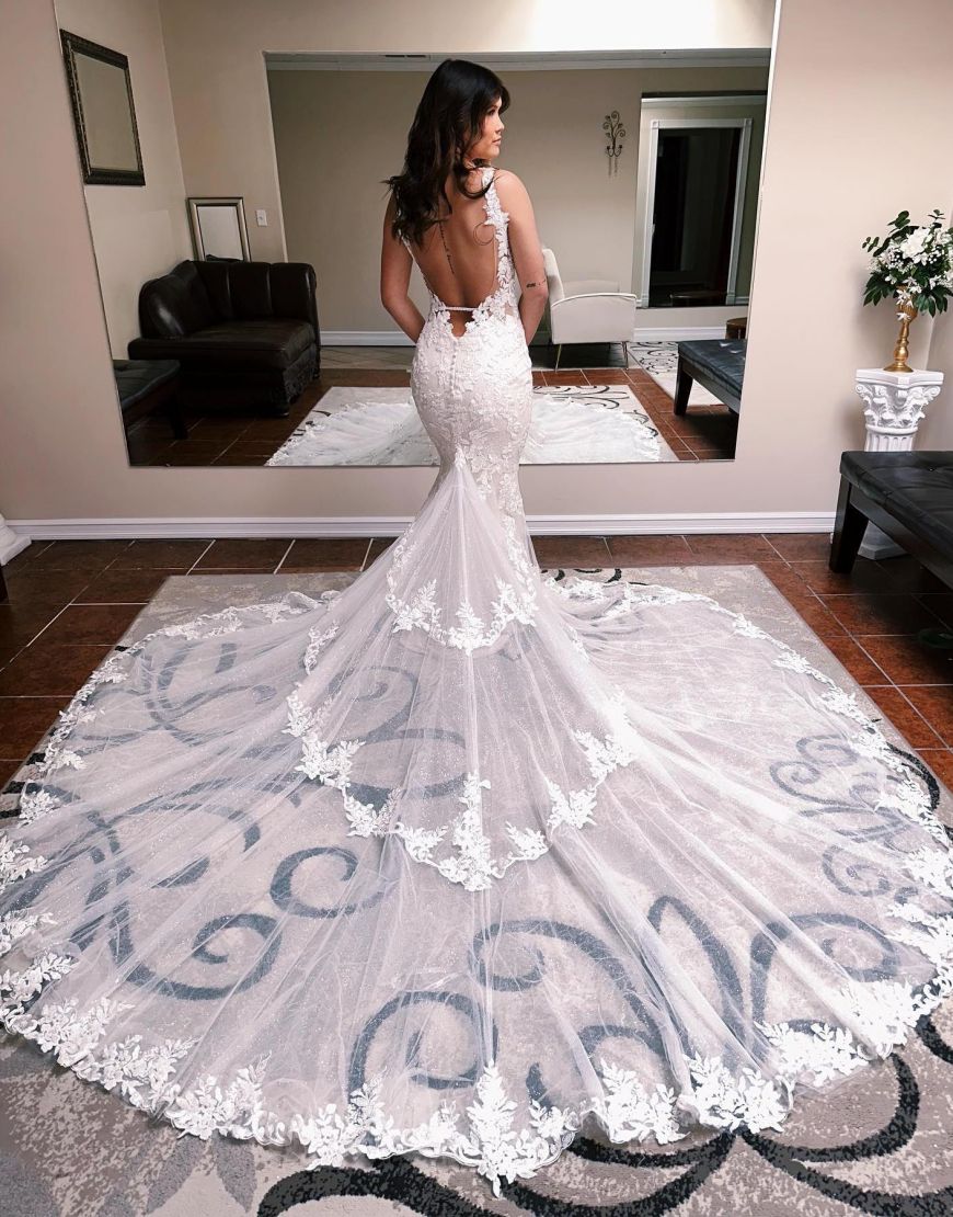 Aila | Mermaid Spaghetti Straps Open Back Chapel Train Wedding Dress