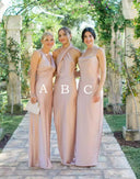 Mismatched Sheath Silk Blush Long Bridesmaid Dress - KissProm