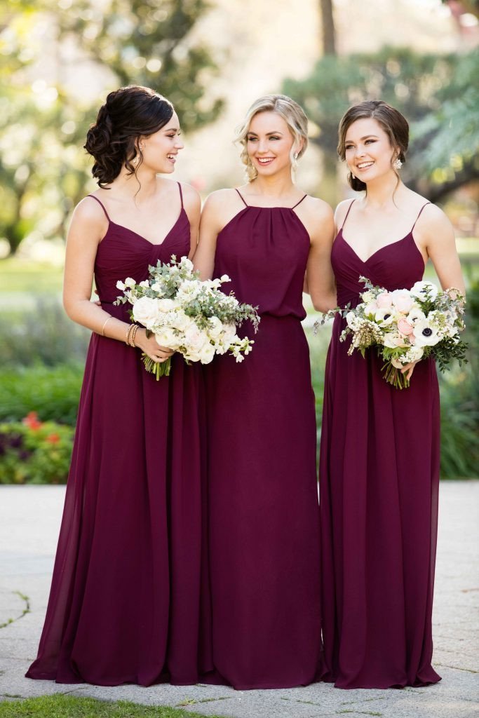 white christmas dresses Mix A Line Chiffon Sleeveless Burgundy Straps Long Bridesmaid Dresses, Burgundy / 2 / C