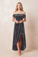 Neptune Off-the-Shoulder Sheath Velvet Midi Bridesmaid Dress - KISSPROM