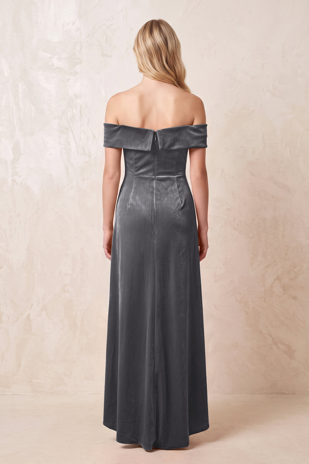 Neptune Off-the-Shoulder Sheath Velvet Midi Bridesmaid Dress - KISSPROM
