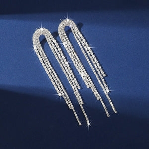 Tassel Gold Long Earrings with Rhinestones - KissProm