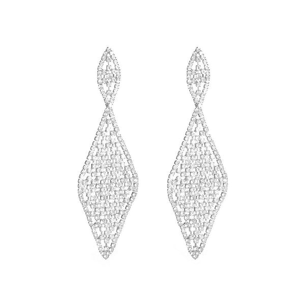 Geometric Rhombus Gold Simple Long Earrings with Rhinestones - KissProm
