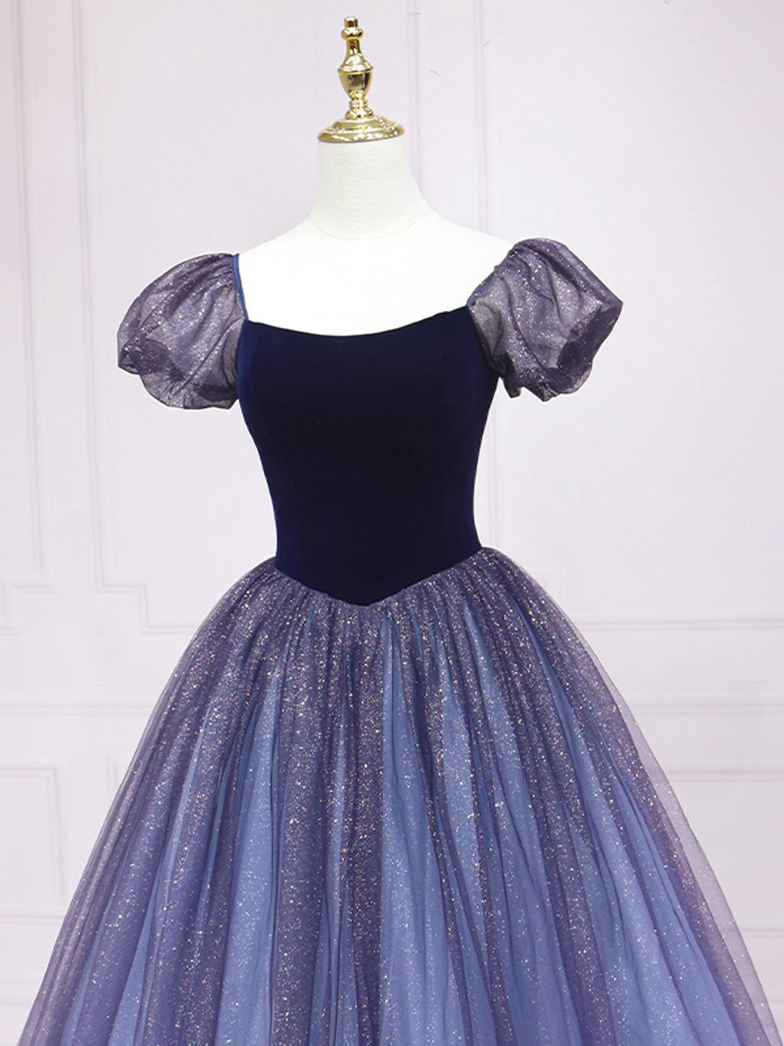 Purple Tulle Long Prom Dresses, Shiny Purple Tulle Formal Gown Sweet Dress